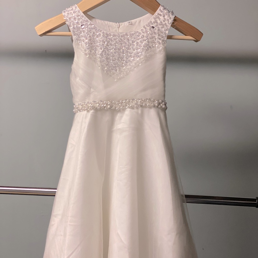 Castle Fairy Girls Organza Sequin Pearls Dress with Train